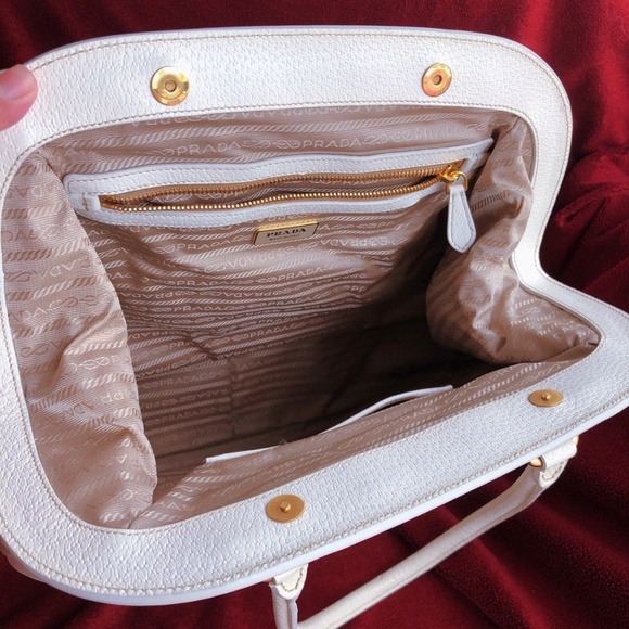 White Prada Leather Doctor Bag with Gold HW - Picture 3 of 8